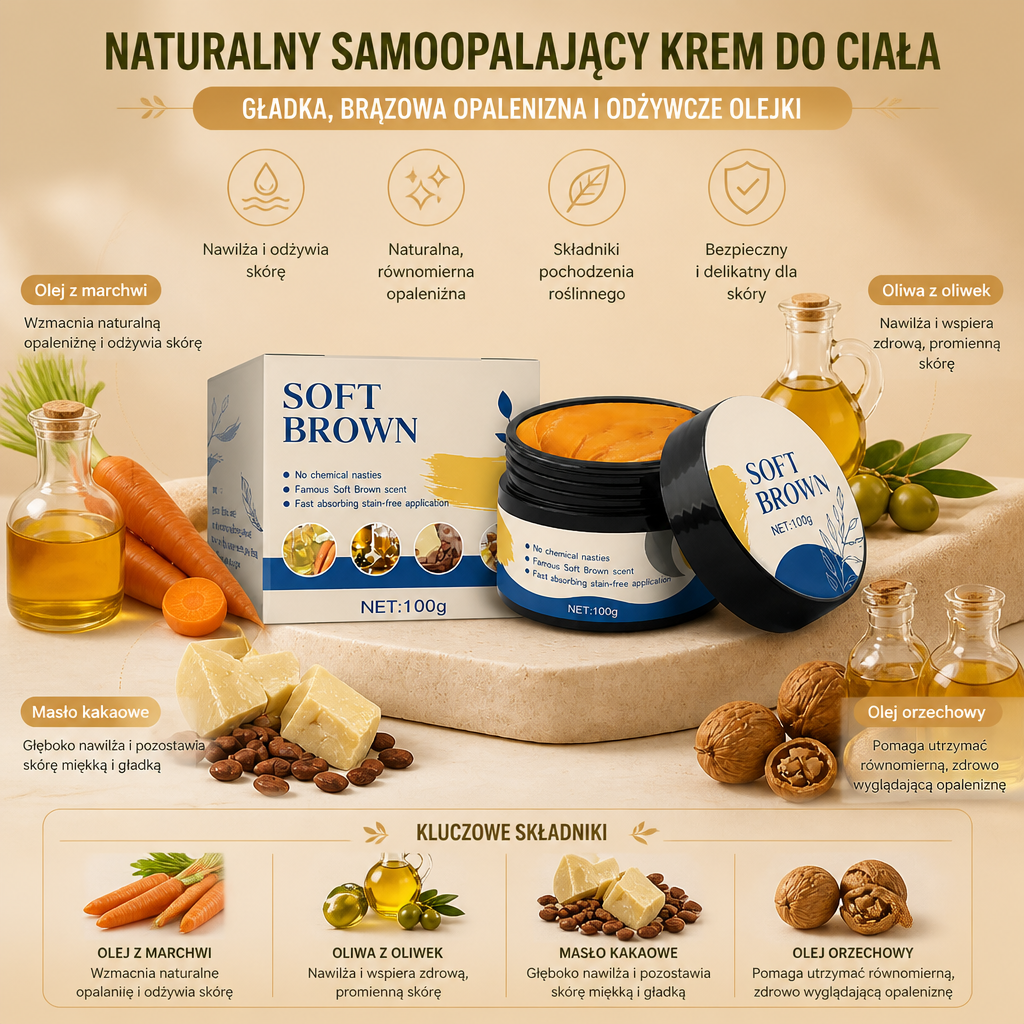 Naturalny samoopalający krem do ciała – gładka, brązowa opalenizna i odżywcze olejki