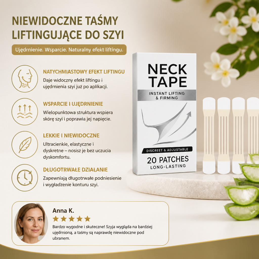 Niewidoczne taśmy liftingujące do szyi – ujędrniające paski samoprzylepne dla gładszego konturu szyi