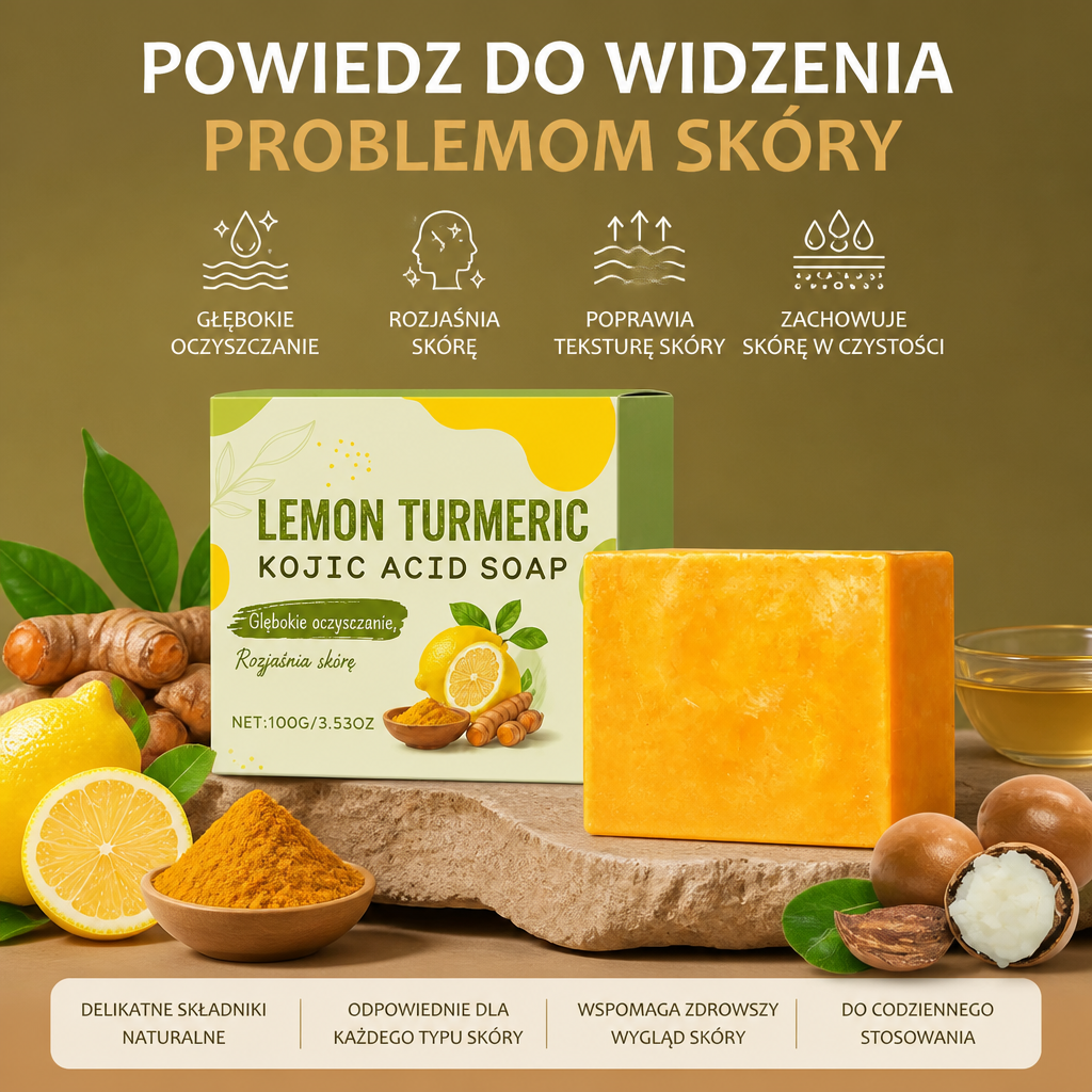 Cytrynowa Kostka Oczyszczająca z Kurkumą i Kwasem Kojowym dla Jaśniejszej, Gładszej Skóry