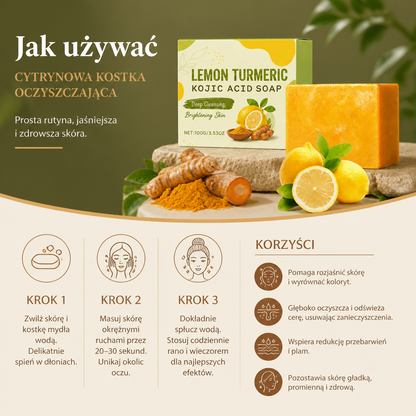 Cytrynowa Kostka Oczyszczająca z Kurkumą i Kwasem Kojowym dla Jaśniejszej, Gładszej Skóry