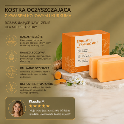 Kostka Oczyszczająca z Kwasem Kojowym i Kurkumą – Rozjaśniające Nawilżenie dla Miękkiej Skóry
