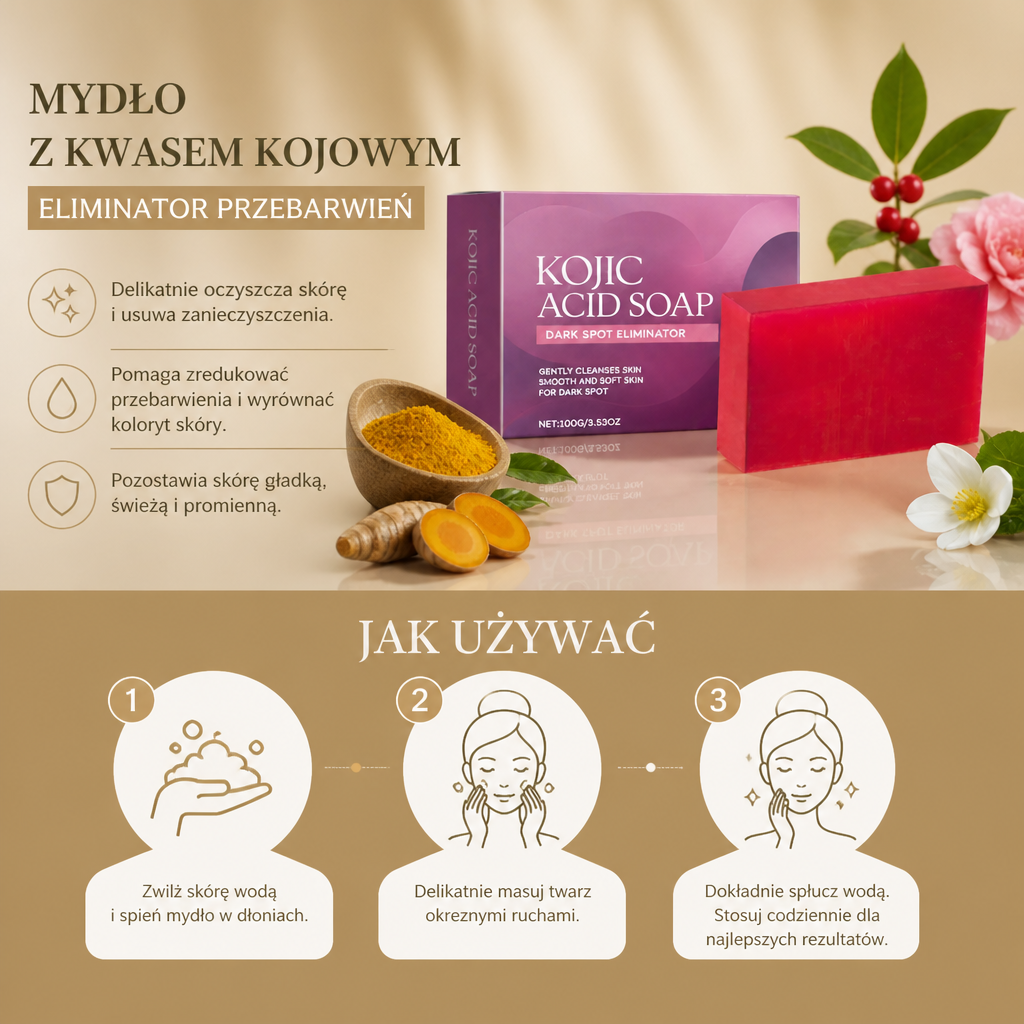 Mydło Oczyszczające z Kwasem Kojowym dla Rozjaśnienia Skóry – Gładka i Równomiernie Wyglądająca Cera