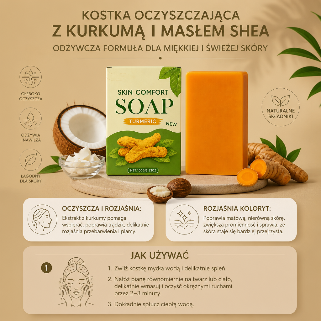 Kostka Oczyszczająca z Kurkumą i Masłem Shea – Odżywcza Formuła dla Miękkiej i Świeżej Skóry