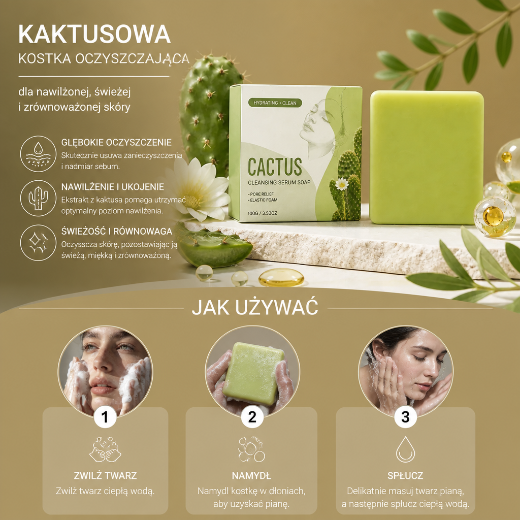 Kaktusowa Kostka Oczyszczająca dla Nawilżonej, Świeżej i Zrównoważonej Skóry