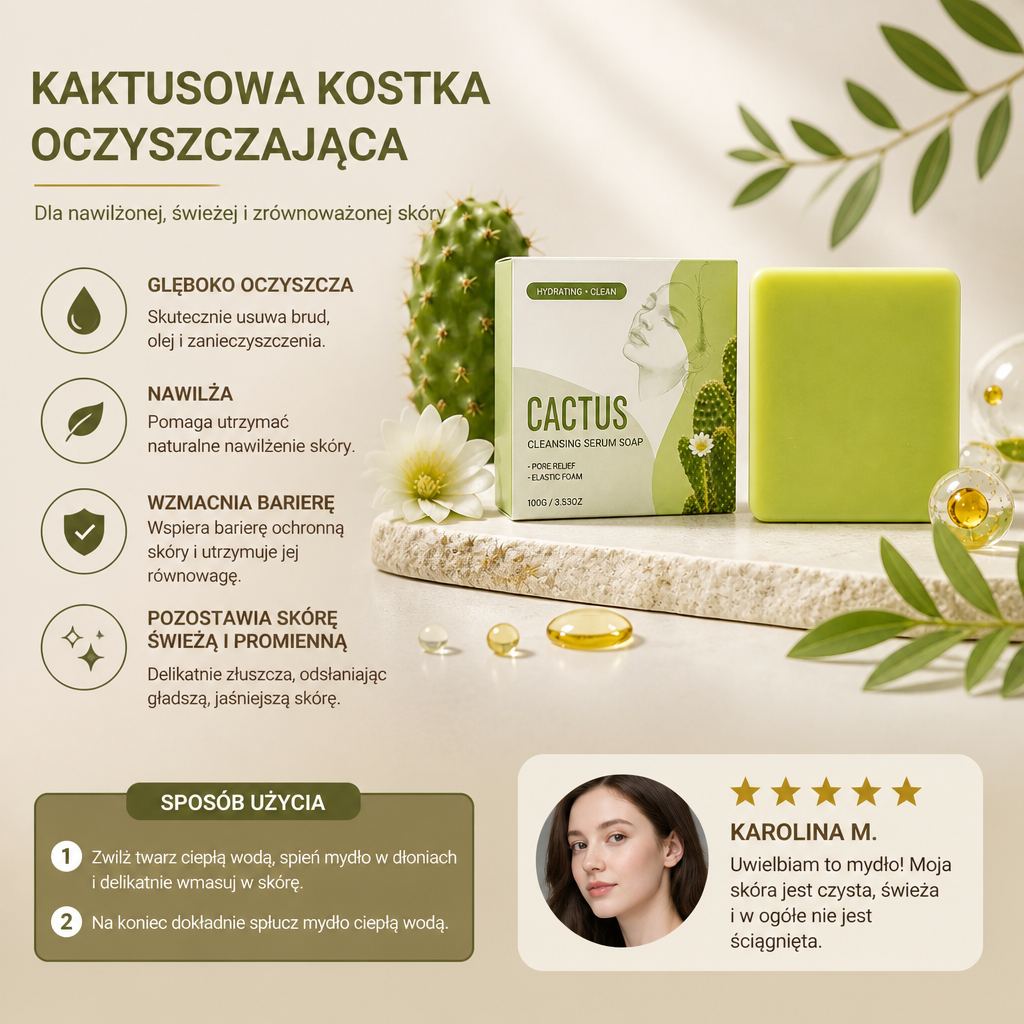 Kaktusowa Kostka Oczyszczająca dla Nawilżonej, Świeżej i Zrównoważonej Skóry