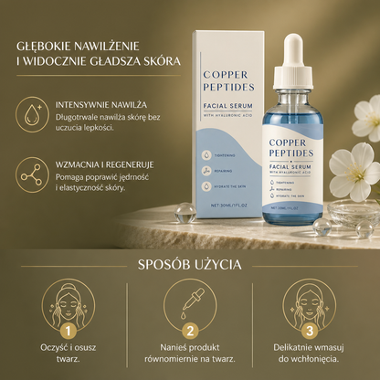 Peptydy Miedzi i Kwas Hialuronowy – Nawilżające Serum dla Gładszej Wyglądającej Skóry
