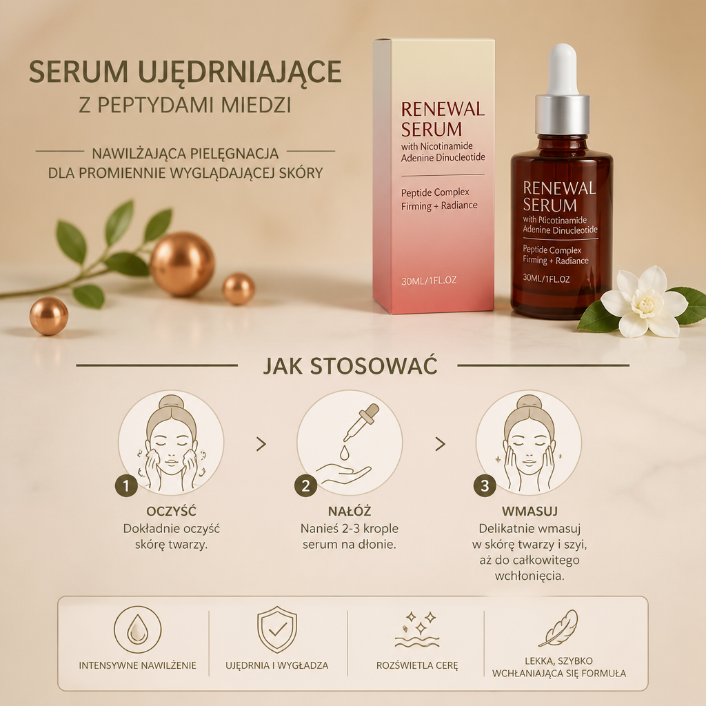 Serum Ujędrniające z Peptydami Miedzi – Nawilżająca Pielęgnacja dla Promiennie Wyglądającej Skóry