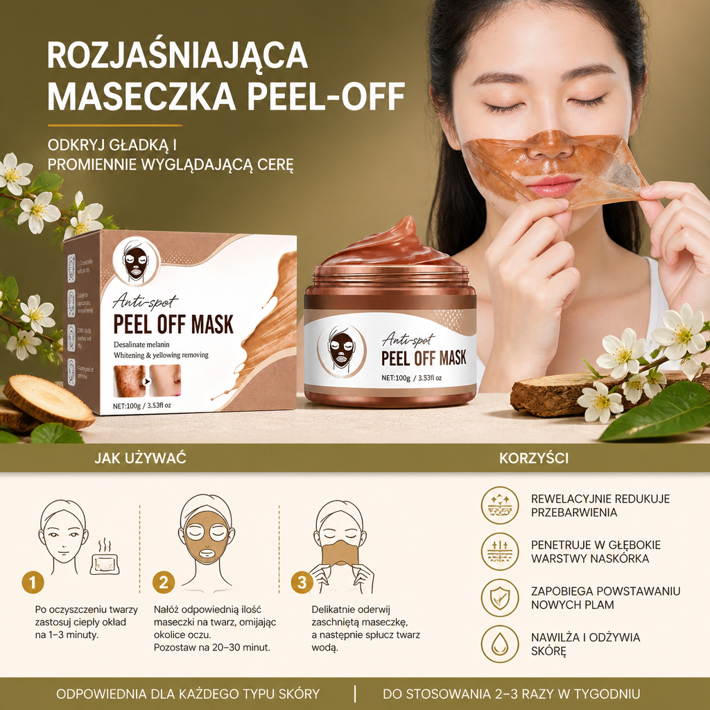 Rozjaśniająca Maseczka Peel-Off – Odkryj Gładką i Promiennie Wyglądającą Cerę