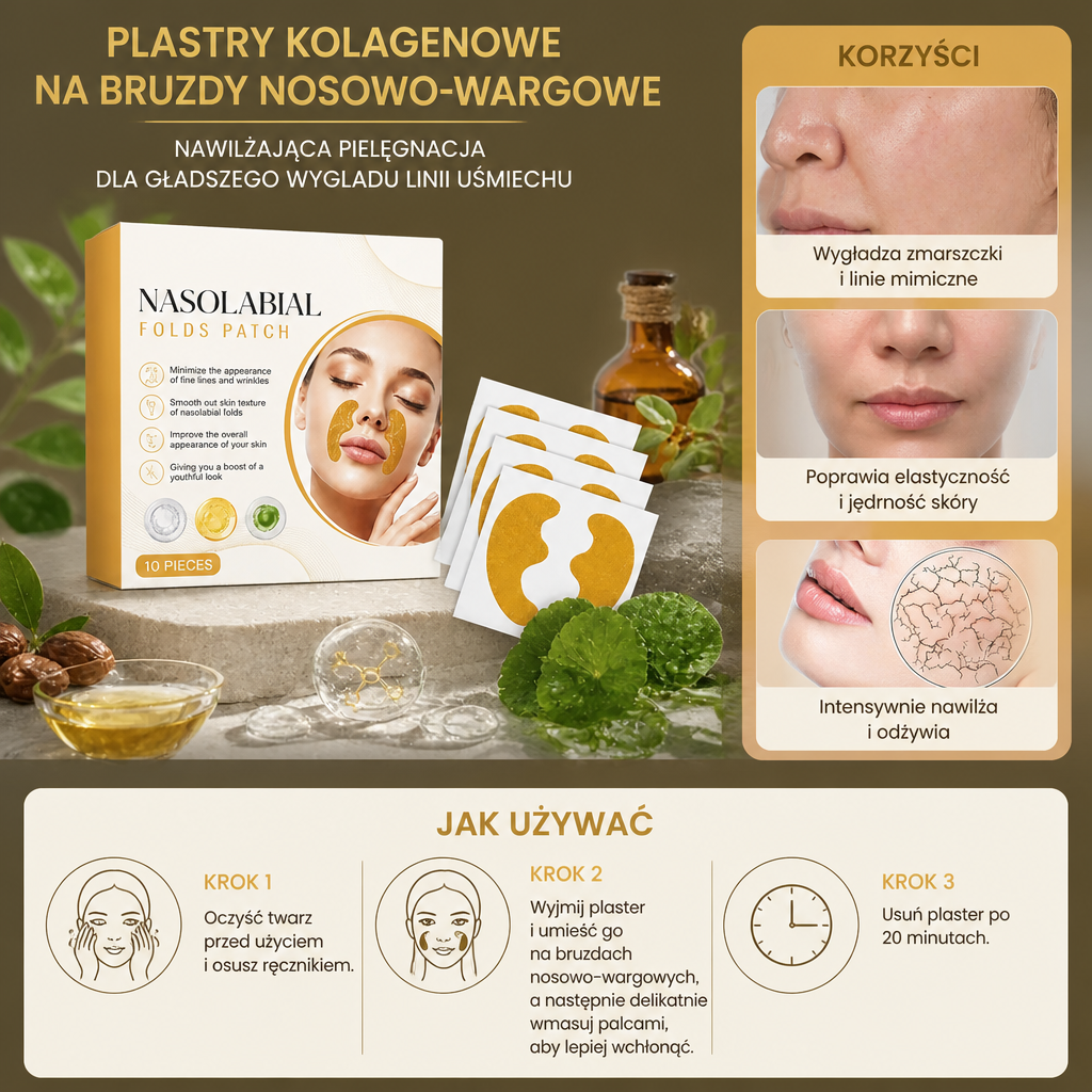 Plastry Kolagenowe na Bruzdy Nosowo-Wargowe – Nawilżająca Pielęgnacja dla Gładszego Wyglądu Linii Uśmiechu