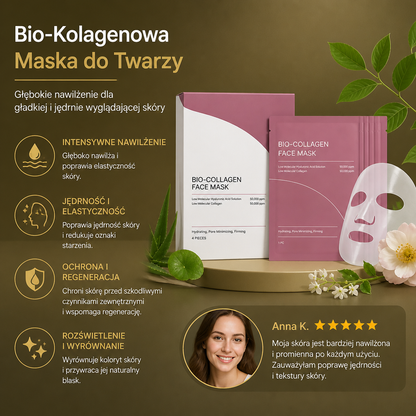Bio-Kolagenowa Maska do Twarzy – Głębokie Nawilżenie dla Gładkiej i Jędrnie Wyglądającej Skóry