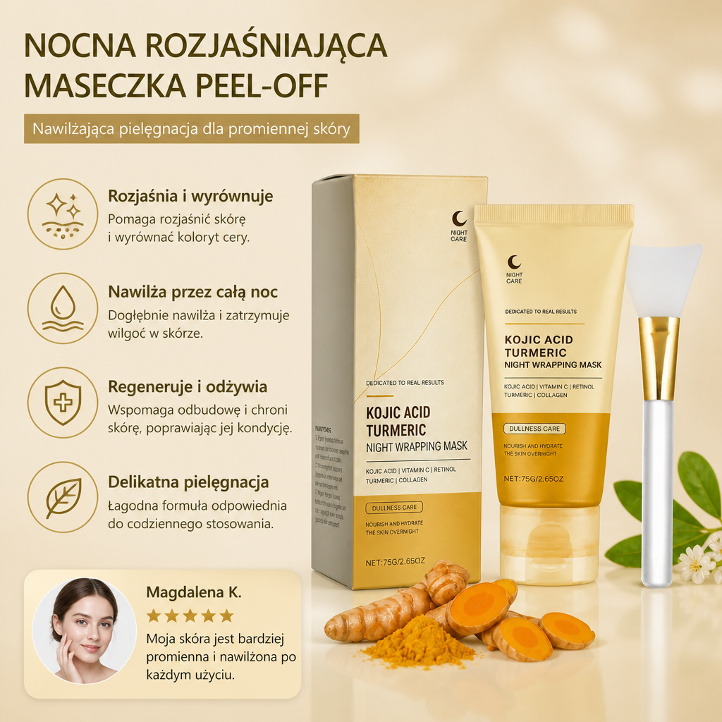 Nocna Rozjaśniająca Maseczka Peel-Off – Nawilżająca Pielęgnacja dla Promiennej Skóry
