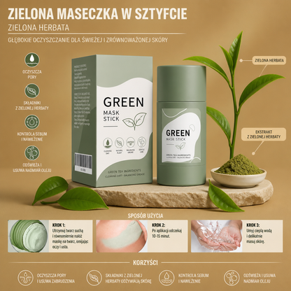 Zielona Maseczka w Sztyfcie z Zieloną Herbatą – Głębokie Oczyszczanie dla Świeżej i Zrównoważonej Skóry
