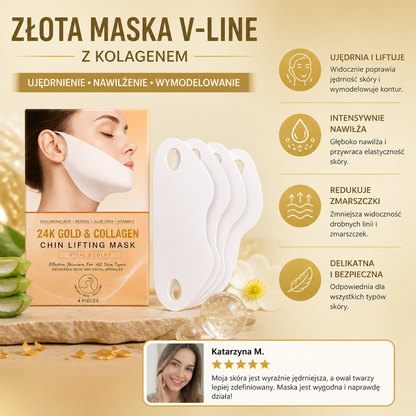 Złota Maska V-Line z Kolagenem – Ujędrniające Nawilżenie dla Wymodelowanego Wyglądu Skóry