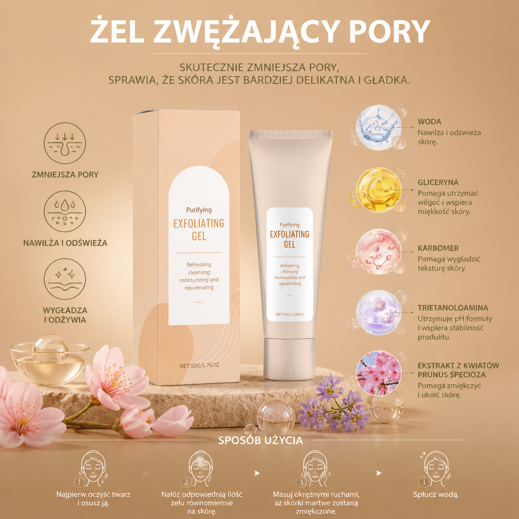 Żel Zwężający Pory – Nawilżająca Formuła dla Gładszego Wyglądu Skóry