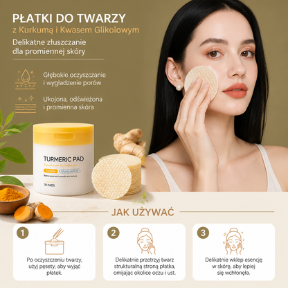 Płatki do Twarzy z Kurkumą i Kwasem Glikolowym – Delikatne Złuszczanie dla Promiennej Skóry