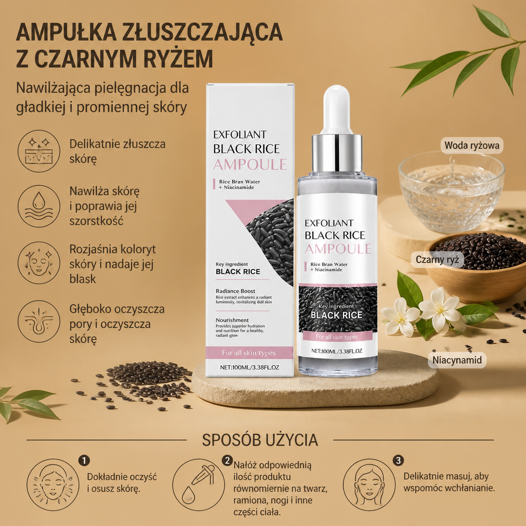 Ampułka Złuszczająca z Czarnym Ryżem – Nawilżająca Pielęgnacja dla Gładkiej i Promiennej Skóry