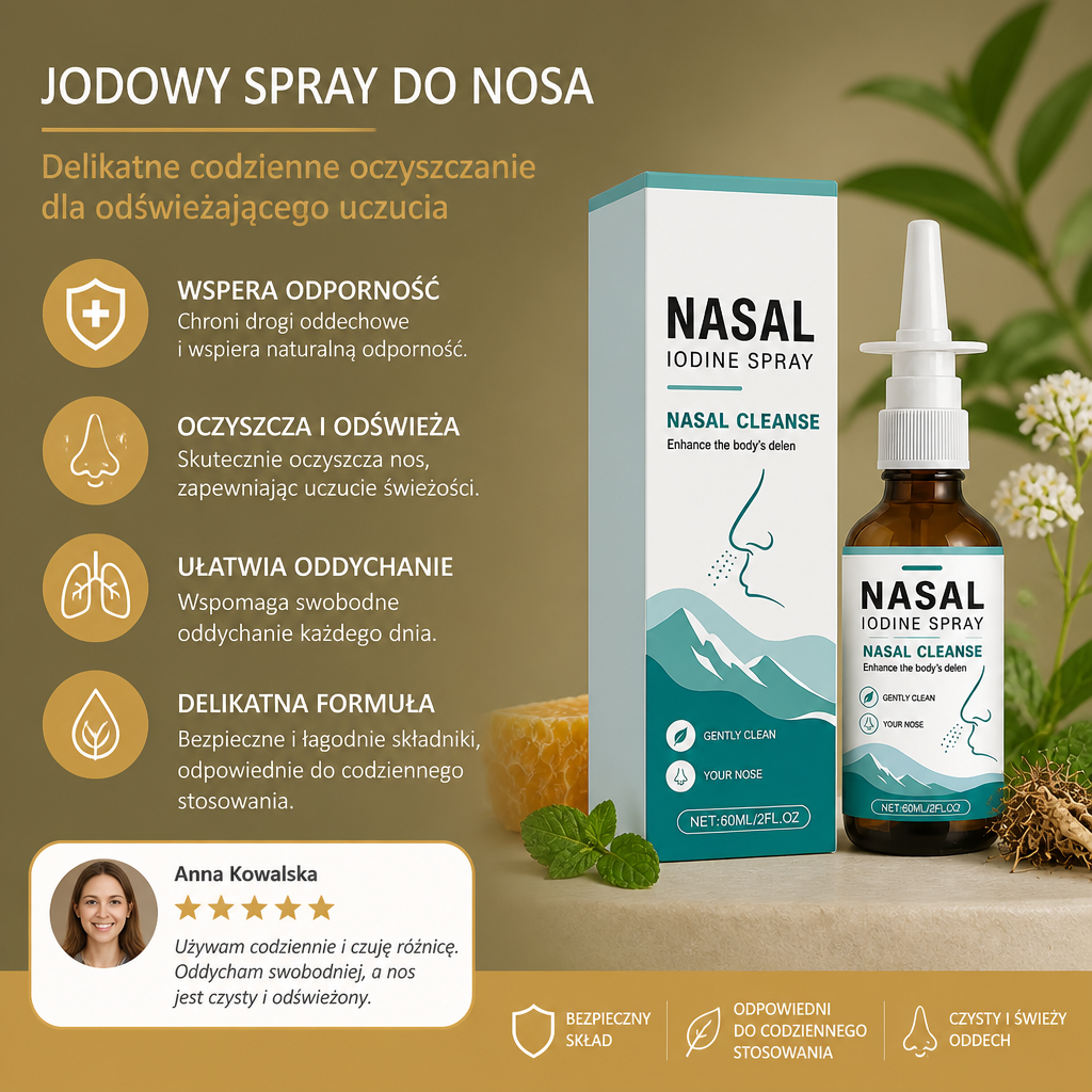Jodowy Spray do Nosa – Delikatne Codzienne Oczyszczanie dla Odświeżającego Uczucia