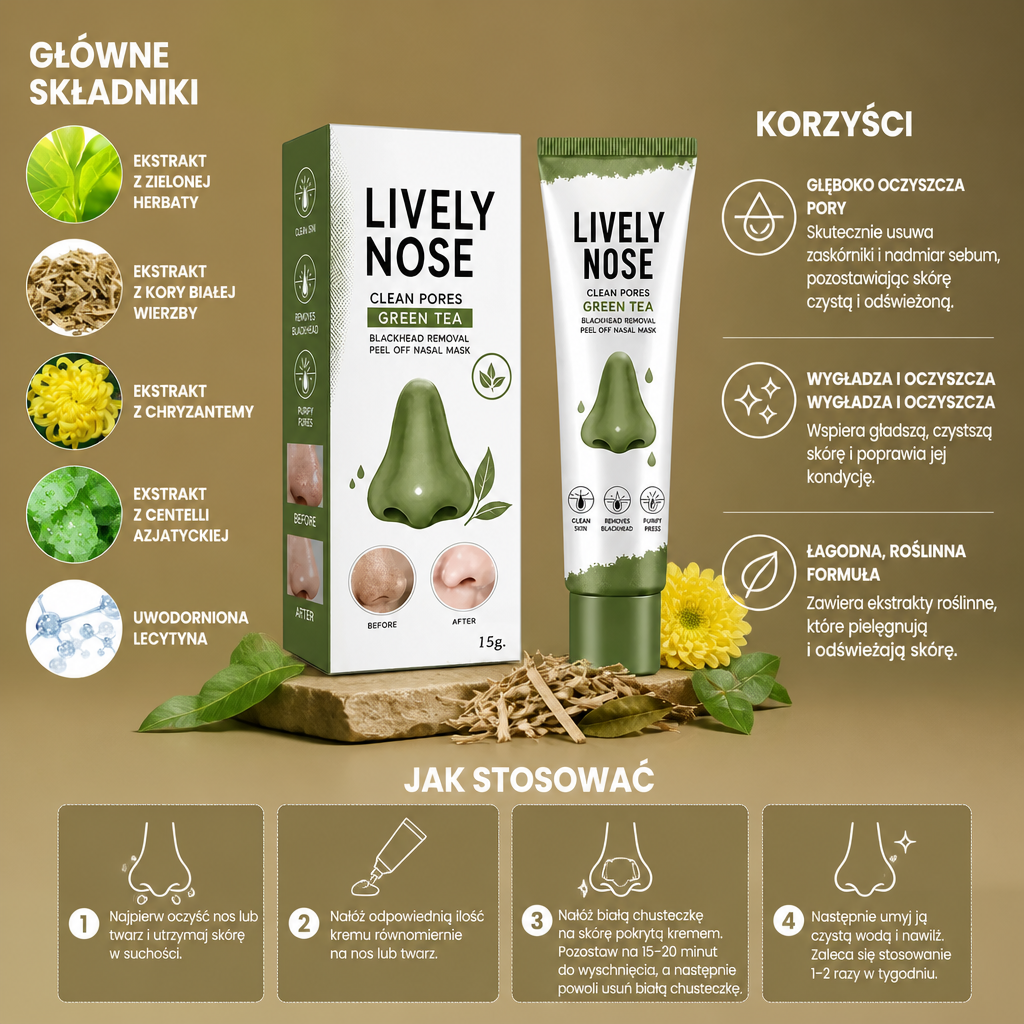 Zielona Herbata Peel-Off Maska na Nos – Oczyszczająca Pielęgnacja dla Czystszych Wyglądających Porów