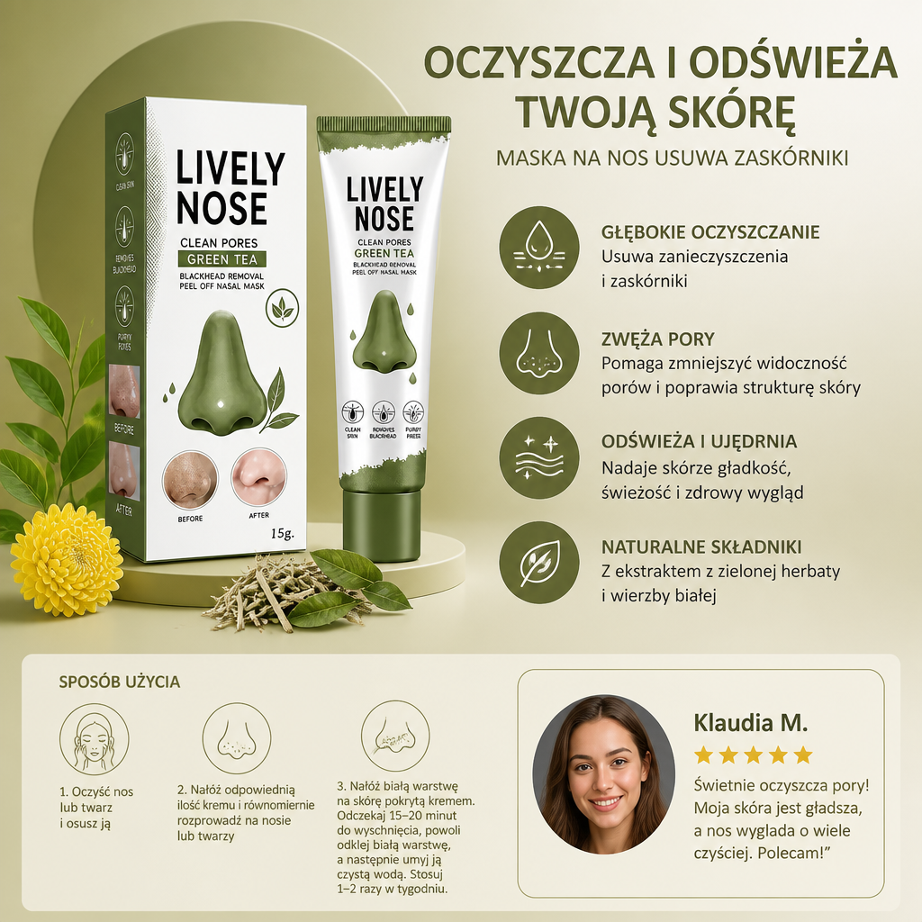 Zielona Herbata Peel-Off Maska na Nos – Oczyszczająca Pielęgnacja dla Czystszych Wyglądających Porów