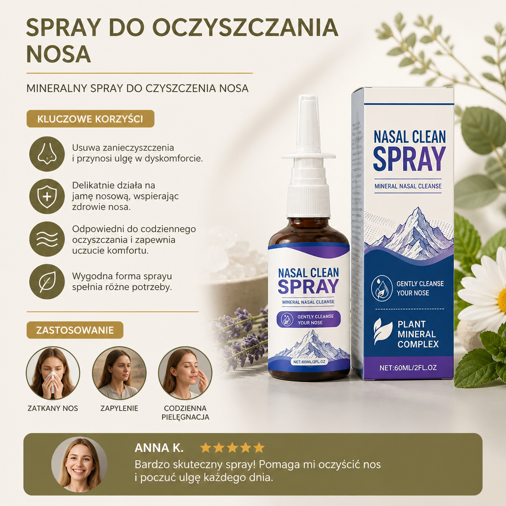 Mineralny Spray do Oczyszczania Nosa – Delikatna Odświeżająca Pielęgnacja dla Codziennego Komfortu