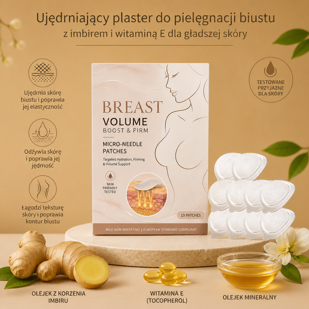 Ujędrniający Plaster do Pielęgnacji Biustu z Imbirem i Witaminą E dla Gładszej Skóry