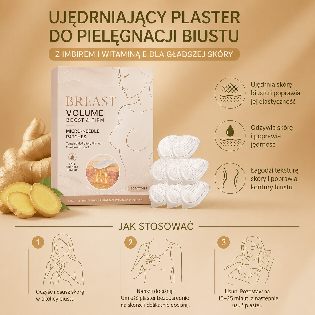 Ujędrniający Plaster do Pielęgnacji Biustu z Imbirem i Witaminą E dla Gładszej Skóry