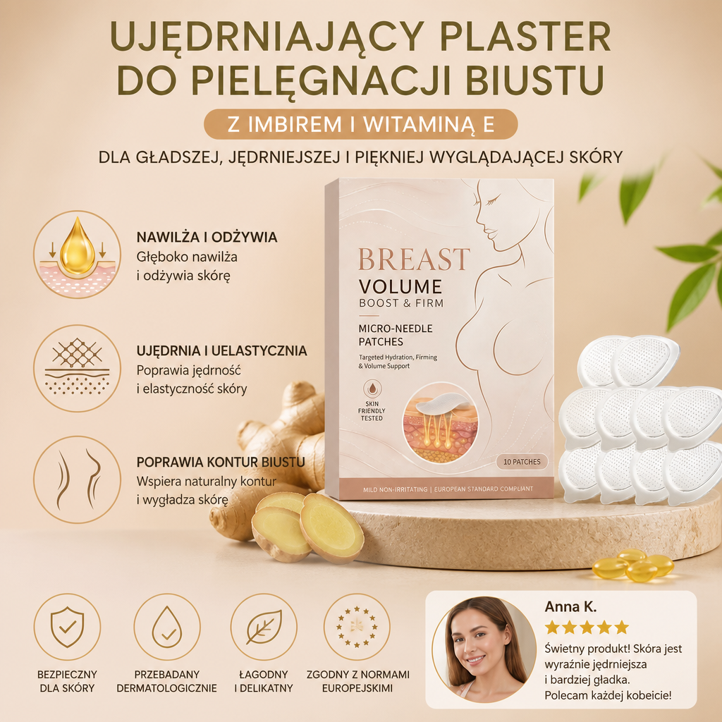 Ujędrniający Plaster do Pielęgnacji Biustu z Imbirem i Witaminą E dla Gładszej Skóry
