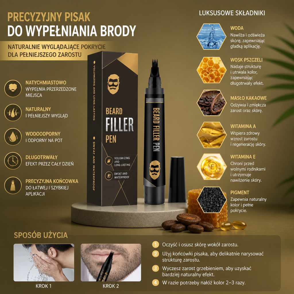 Precyzyjny Pisak do Wypełniania Brody – Naturalnie Wyglądające Pokrycie dla Pełniejszego Zarostu