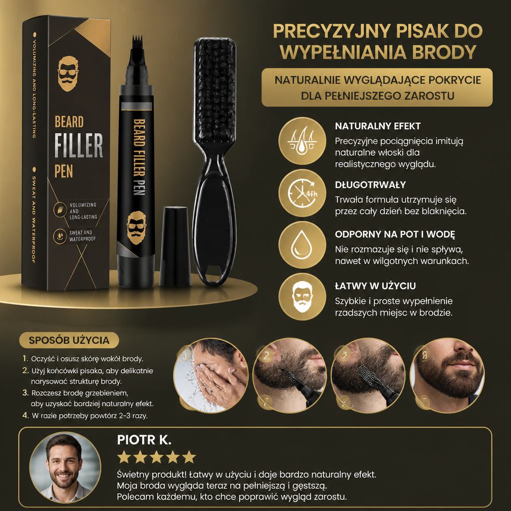Precyzyjny Pisak do Wypełniania Brody – Naturalnie Wyglądające Pokrycie dla Pełniejszego Zarostu
