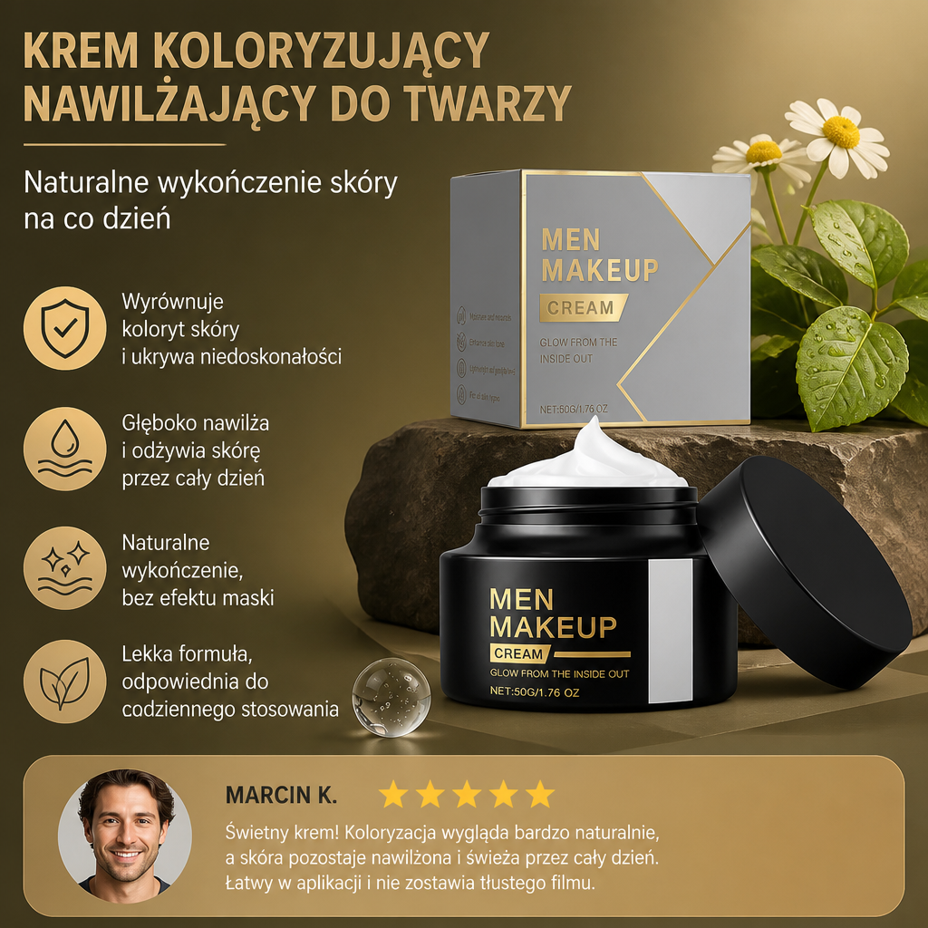 Męski Koloryzujący Krem Nawilżający do Twarzy – Naturalnie Wyglądające Wykończenie Skóry