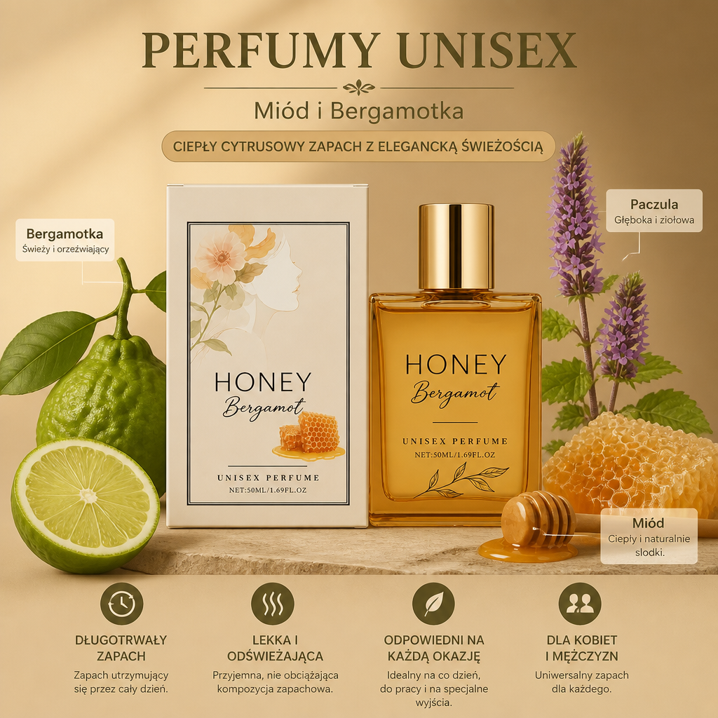 Perfumy Unisex Miód i Bergamotka – Ciepły Cytrusowy Zapach z Elegancką Świeżością