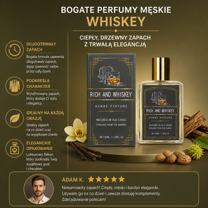 Bogate Perfumy Męskie Whiskey – Ciepły Drzewny Zapach z Trwałą Elegancją