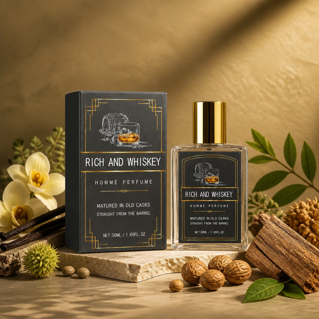 Bogate Perfumy Męskie Whiskey – Ciepły Drzewny Zapach z Trwałą Elegancją