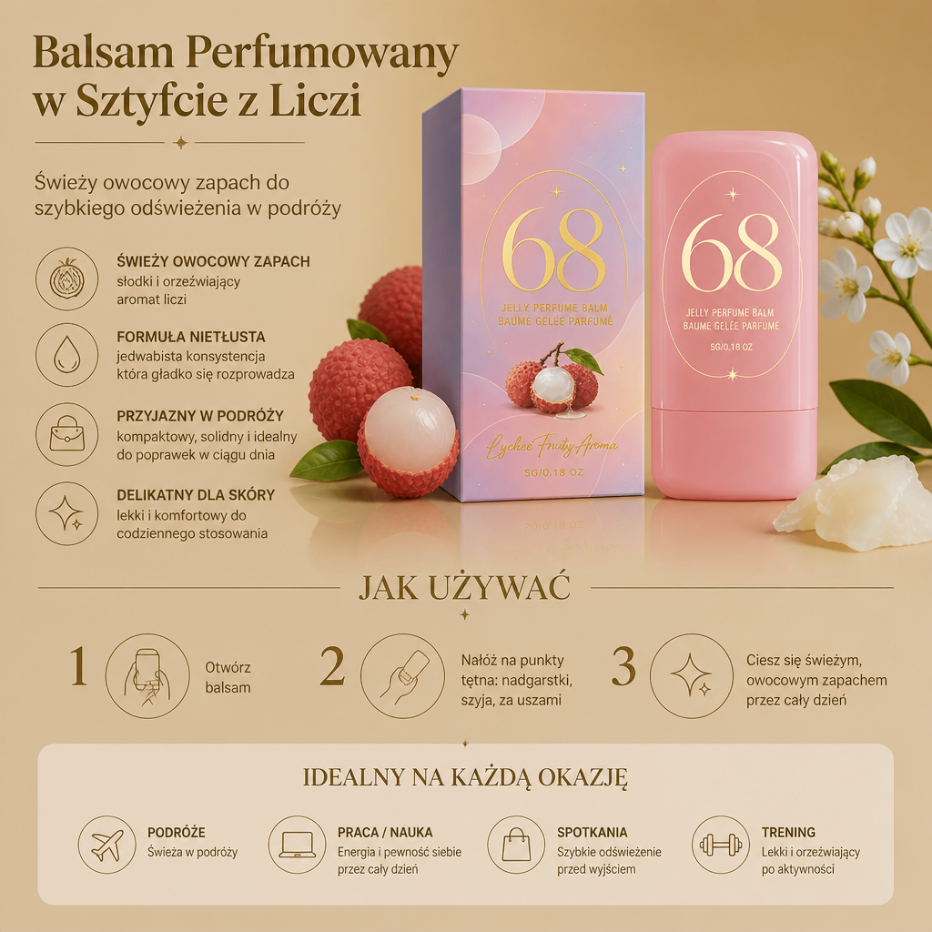 Balsam Perfumowany w Sztyfcie z Liczi – Świeży Owocowy Zapach do Szybkiego Odświeżenia w Podróży