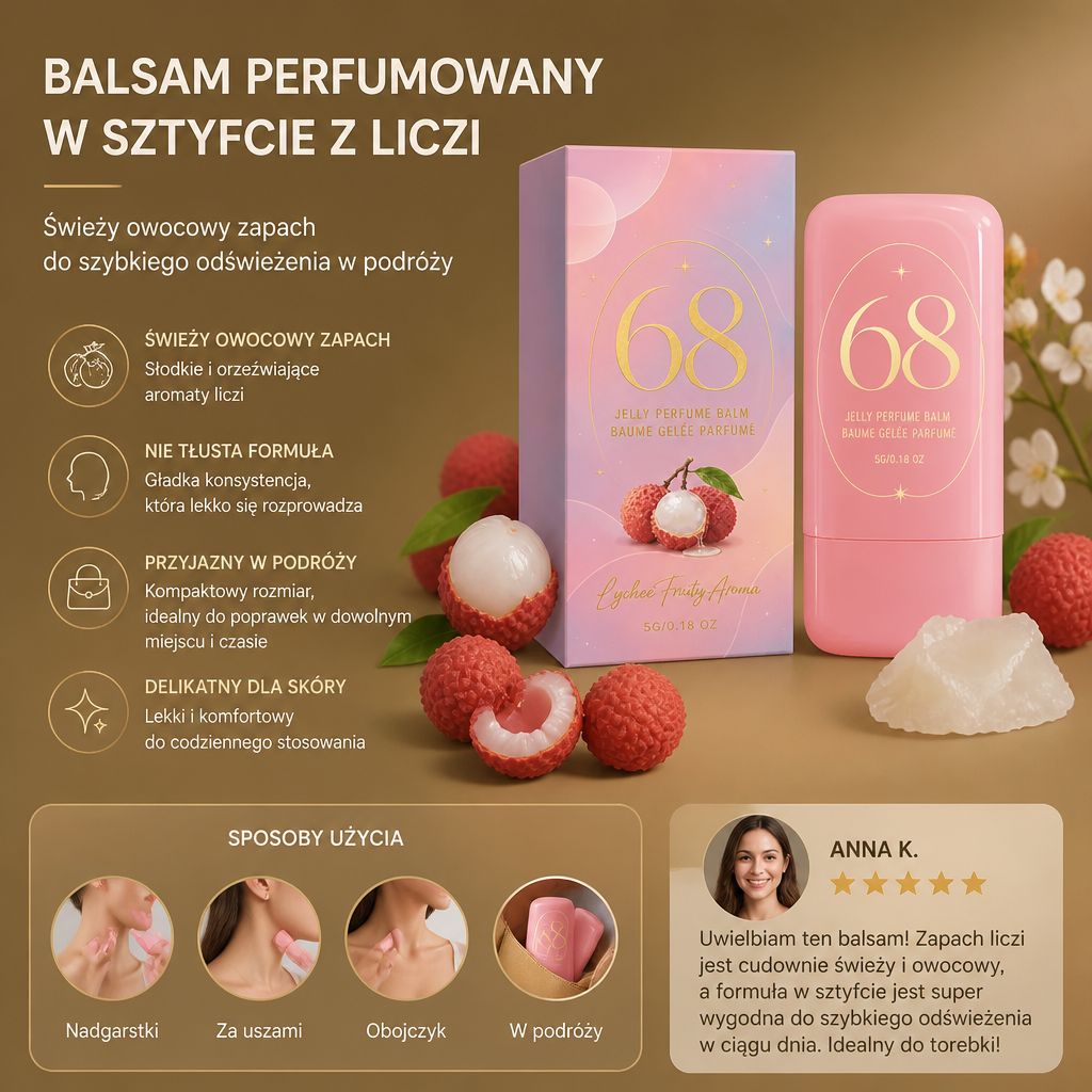 Balsam Perfumowany w Sztyfcie z Liczi – Świeży Owocowy Zapach do Szybkiego Odświeżenia w Podróży