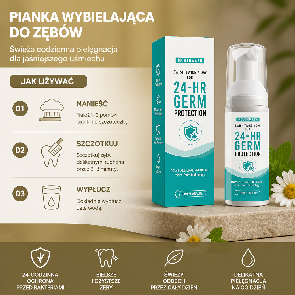 Pianka Wybielająca do Zębów – Świeża Codzienna Pielęgnacja dla Jaśniejszego Uśmiechu