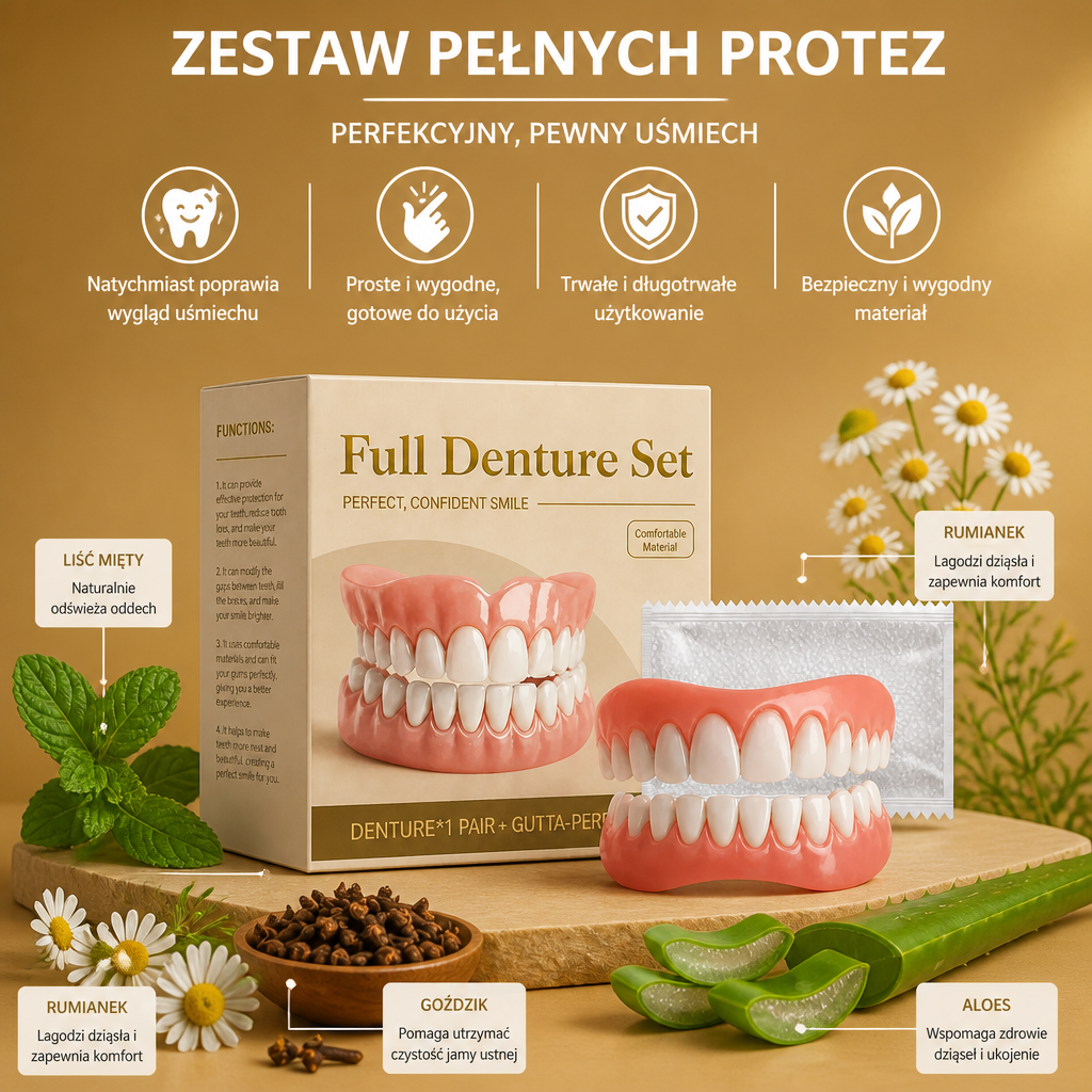 Naturalny Zestaw Protez Zębowych – Komfortowe Dopasowanie dla Pewnego Siebie Uśmiechu