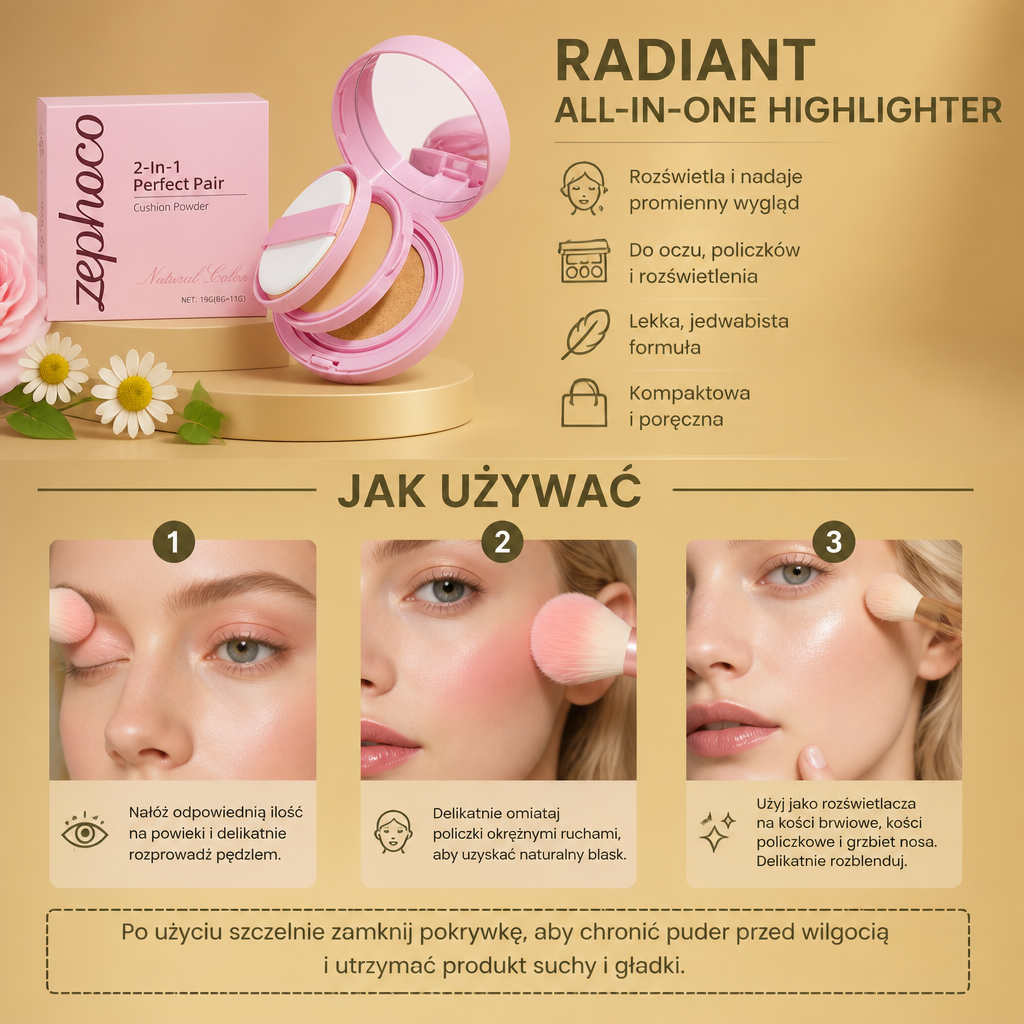 Promienny Wielofunkcyjny Puder Rozświetlający Do Twarzy, Oczu, Polików I Rozświetlenia