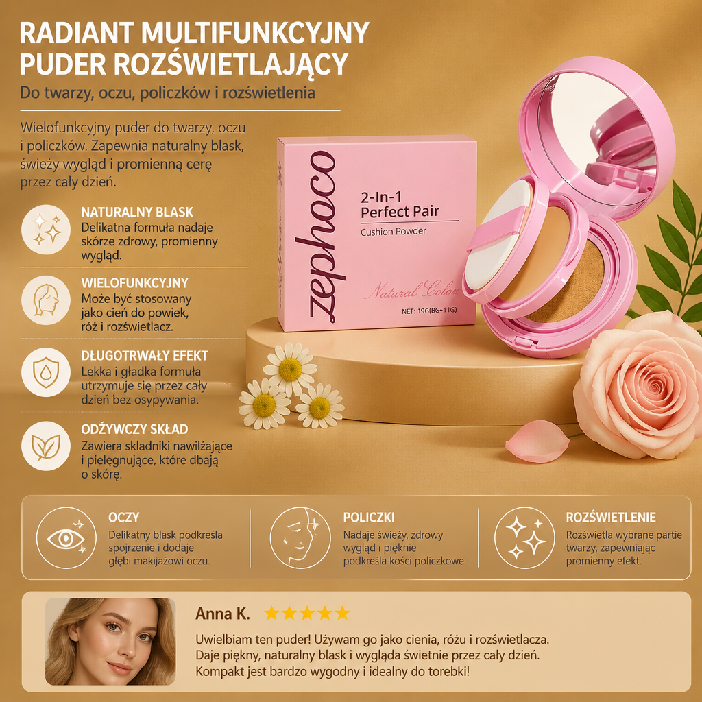 Promienny Wielofunkcyjny Puder Rozświetlający Do Twarzy, Oczu, Polików I Rozświetlenia