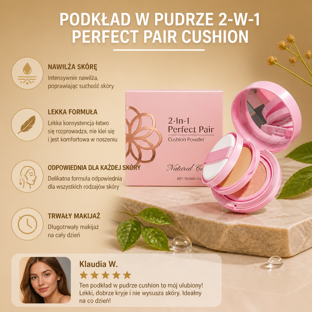 2-W-1 Podkład W Pudrze Cushion – Lekka Formuła Z Gładkim Matowym Wykończeniem