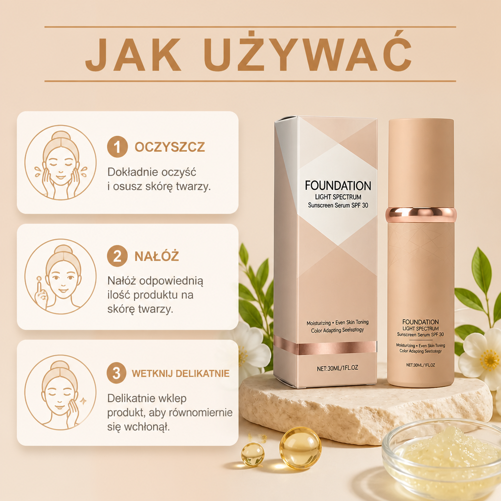 Serum Przeciwsłoneczne Z Podkładem Light Spectrum – Nawilżające Krycie Z Ochroną SPF