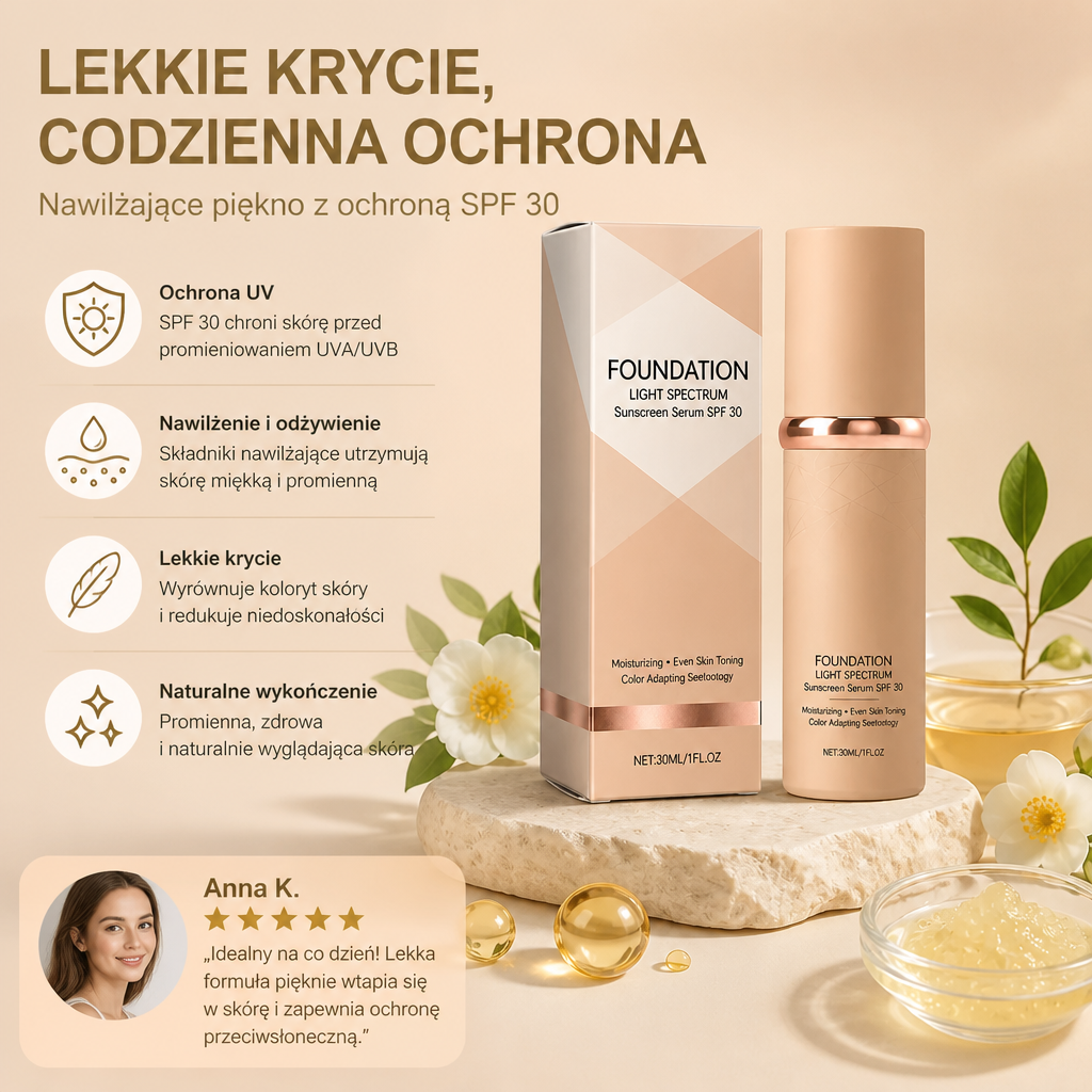Serum Przeciwsłoneczne Z Podkładem Light Spectrum – Nawilżające Krycie Z Ochroną SPF
