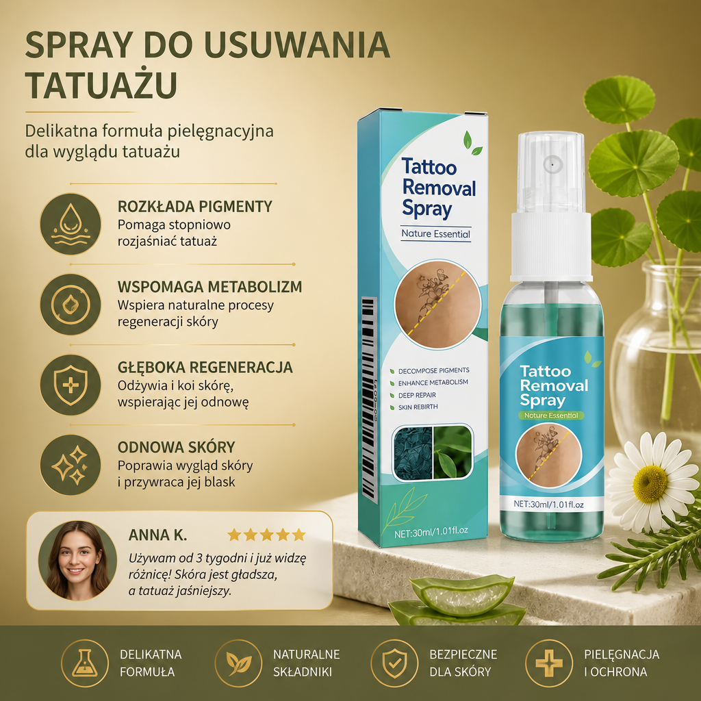 Spray Do Usuwania Tatuażu – Delikatna Formuła Pielęgnacyjna Dla Wyglądu Tatuażu