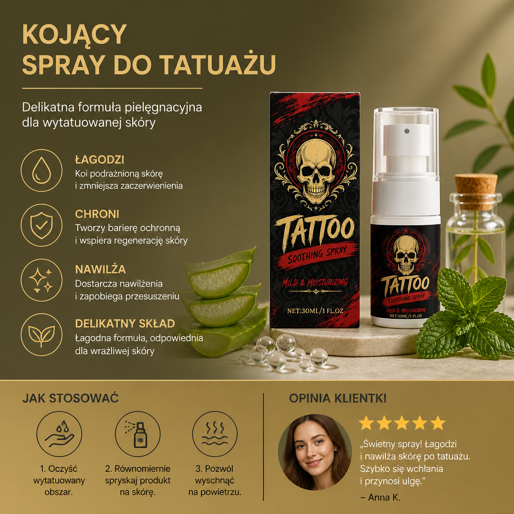 Kojący Spray Do Tatuażu – Delikatna Formuła Pielęgnacyjna Dla Wytatuowanej Skóry