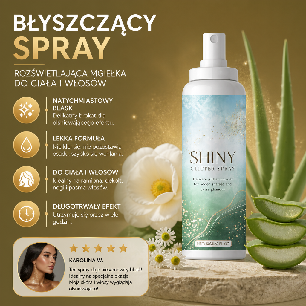 Błyszczący Spray Z Brokatem – Rozświetlająca Mgiełka Do Ciała I Włosów