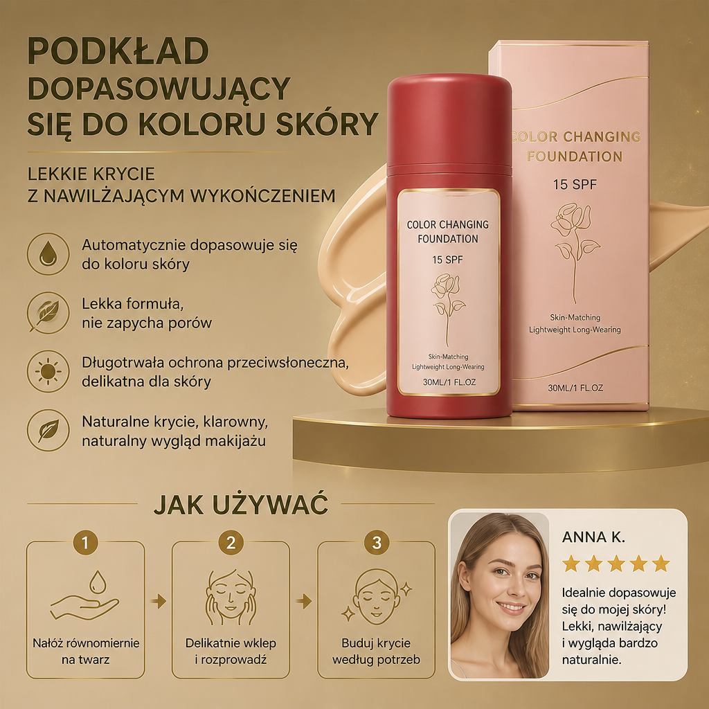 Podkład Dopasowujący Się Do Koloru Skóry – Lekkie Krycie Z Nawilżającym Wykończeniem