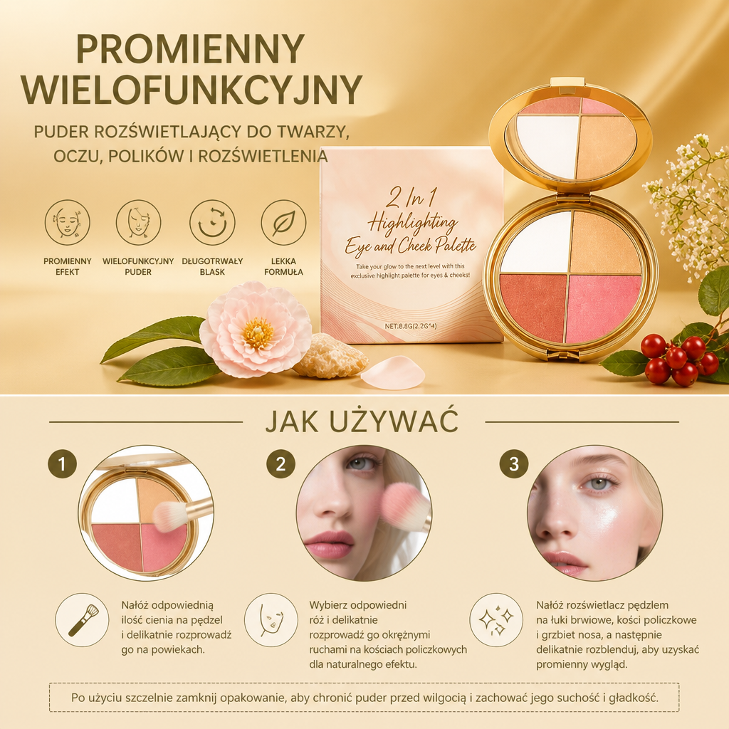 Promienny Wielofunkcyjny Puder Rozświetlający Do Twarzy, Oczu, Polików I Rozświetlenia