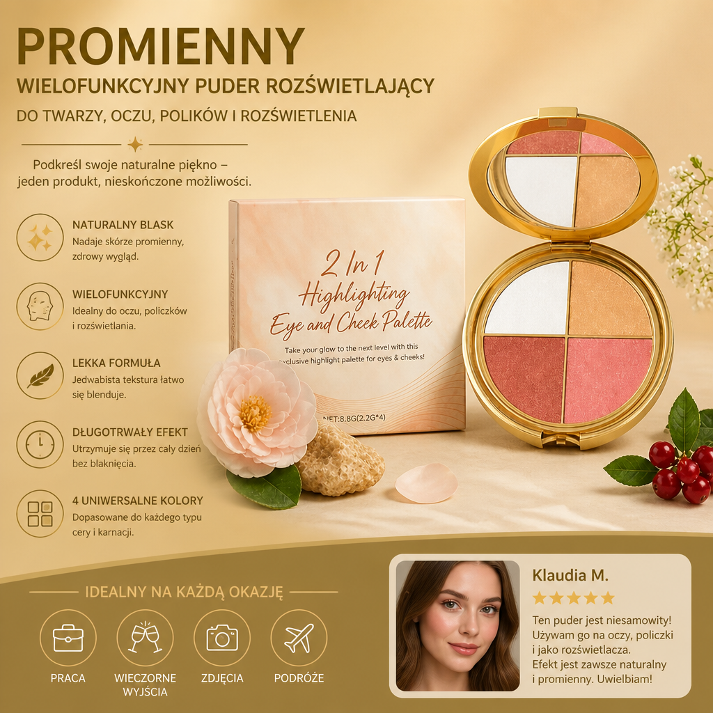 Promienny Wielofunkcyjny Puder Rozświetlający Do Twarzy, Oczu, Polików I Rozświetlenia