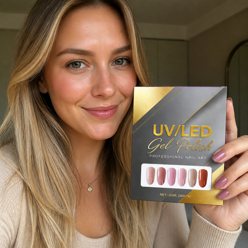 Zestaw lakierów hybrydowych UV/LED – delikatne odcienie nude do eleganckich stylizacji paznokci