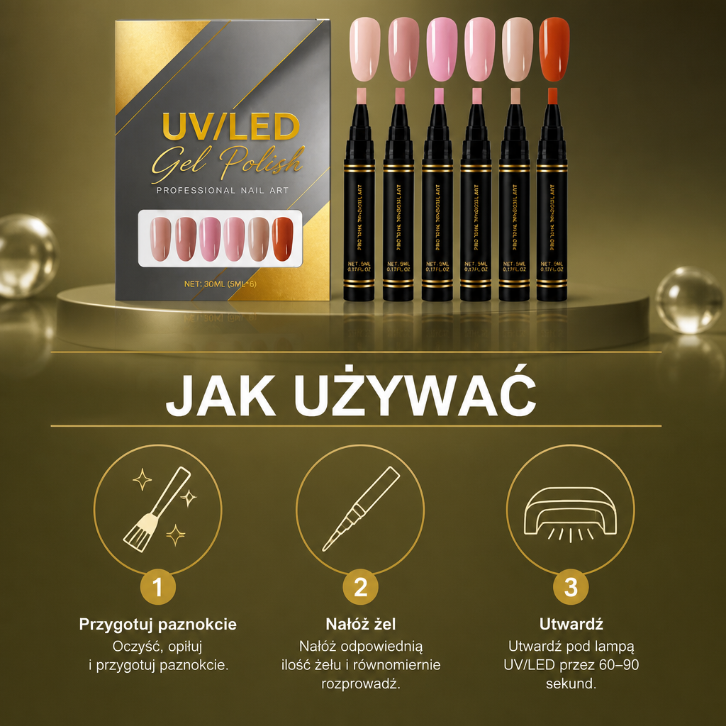 Zestaw lakierów hybrydowych UV/LED – delikatne odcienie nude do eleganckich stylizacji paznokci